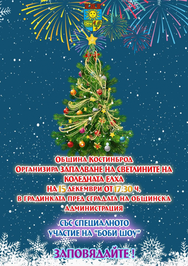 Светлините на коледната елха в Костинброд тържествено ще грейнат на 15 декември